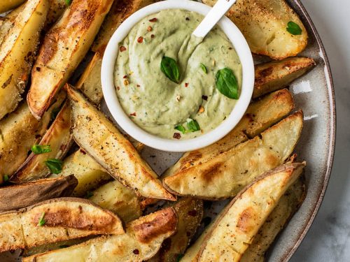 Oil Free Potato Wedges and Basil Mayo