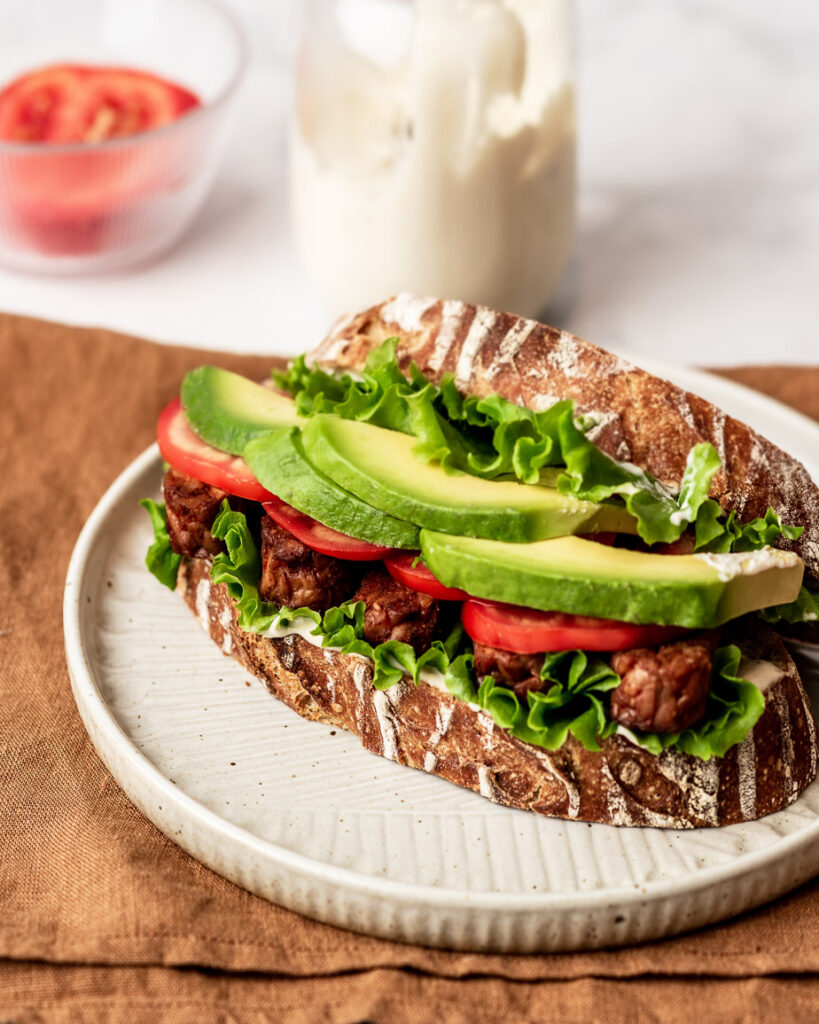 plant-based tempeh blt sandwich