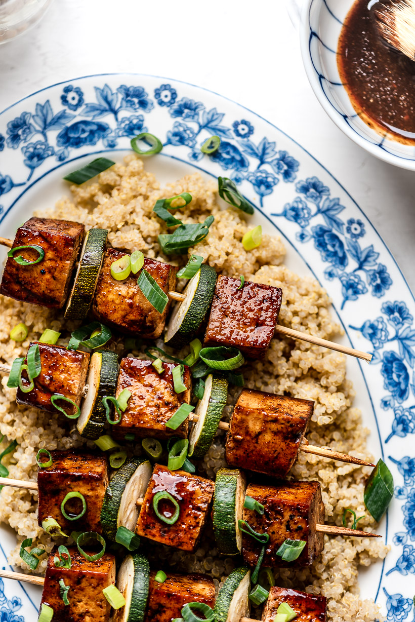 Baked Tofu Skewers (oilfree!) PlantBased Recipes by Ashley Madden